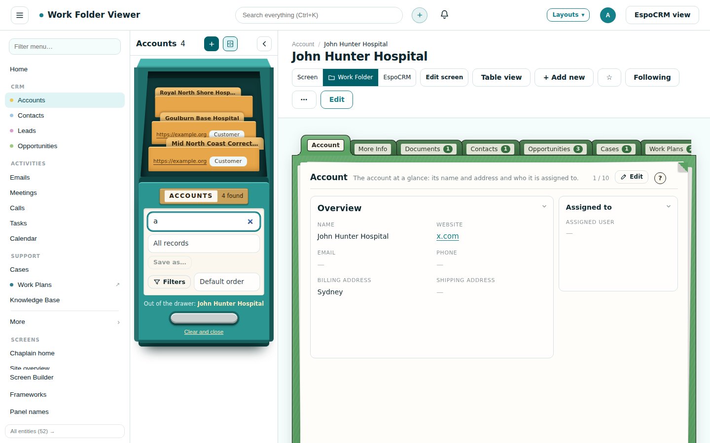 A hospital account opened as a Work Folder